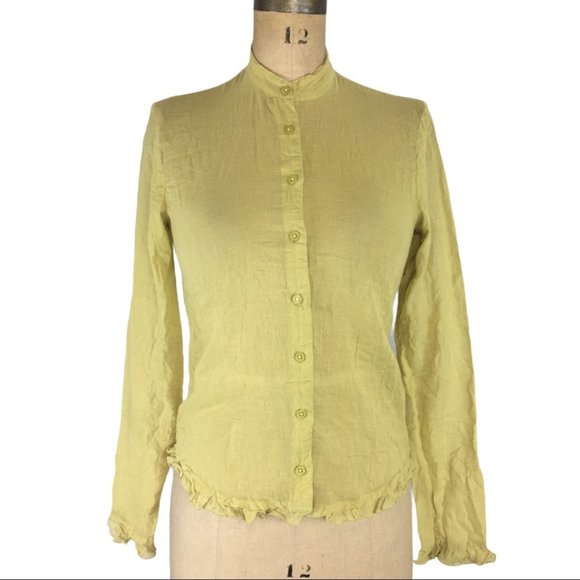 5/$25 Express Vintage Y2K Citron Mandarin Collar Button-up Shirt - Picture 1 of 10
